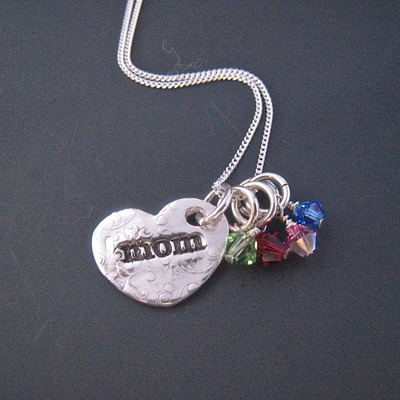 Mom heart necklace with 4 birthstones