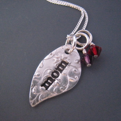 Mom leaf necklace with 2 birthstones