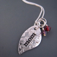 Mom Leaf Necklace with 2 Birthstones - Thumbnail 1