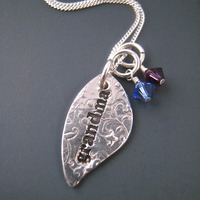 Mom Leaf Necklace with 2 Birthstones - Thumbnail 2
