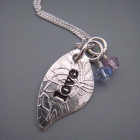 Mom Leaf Necklace with 2 Birthstones - Thumbnail 3