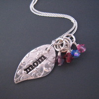 Grandma Leaf Necklace with 4 Birthstones - Thumbnail 1