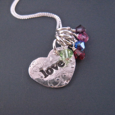 Love heart necklace with 5 birthstones