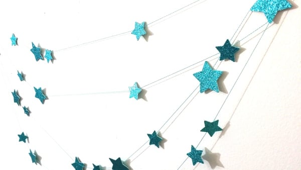Constellation : Dark Aqua Star Sparkle Glitter Garland 10 feet