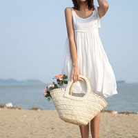 White Spaghetti Strap Beach Dress  - Thumbnail 1