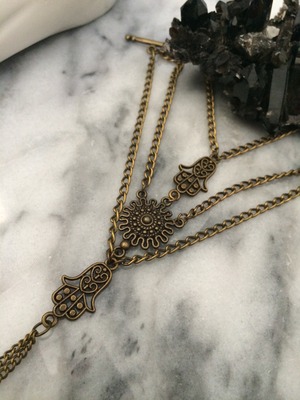 Namaste Hamsa Handchain in Brass