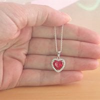 925 Ruby (Lab Created) Heart Pendant & 18" Silver Chain/Ruby Jewellery/Ruby Jewelry/Ruby Jewelery/Ruby Necklace/July Birthstone/RedRuby - Thumbnail 3