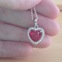 925 Ruby (Lab Created) Heart Pendant & 18" Silver Chain/Ruby Jewellery/Ruby Jewelry/Ruby Jewelery/Ruby Necklace/July Birthstone/RedRuby - Thumbnail 2