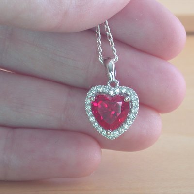 925 ruby (lab created) heart pendant & 18" silver chain/ruby jewellery/ruby jewelry/ruby jewelery/ruby necklace/july birthstone/redruby