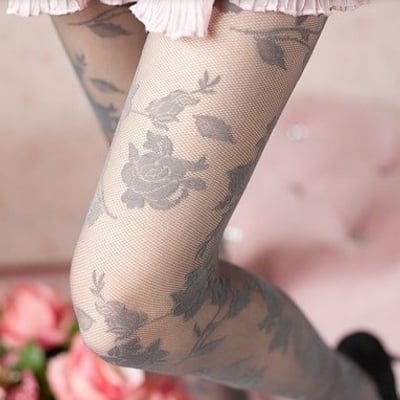 Vintage rose gray lace tights