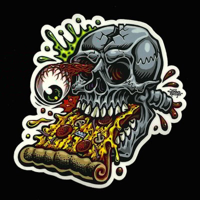 Pizza skull full color shaped vinyl sticker - Thumbnail 3