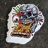PIZZA SKULL full color shaped vinyl sticker - Thumbnail 1