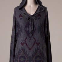Charcoal Aztec Print Hoodie Top