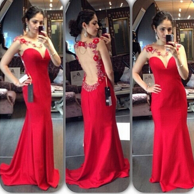 Red prom dresses,cap sleeve prom dress,applique prom dress,long backless prom dress,sexy prom dresses,15050506
