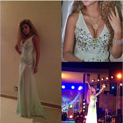 Sexy prom dress,white prom dress,v neck prom dress,crystal prom dress,long elegant evening dresses,15050507