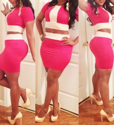 Short Sleeve Color Block High-Waisted Twinset