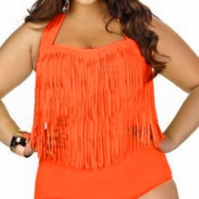 Plus swim fringe highwaist peach - Thumbnail 1