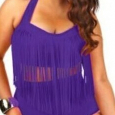 Plus swim fringe highwaist purple - Thumbnail 3