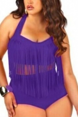 Plus Swim Fringe highwaist Purple