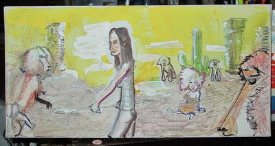 April and baboons, a painting