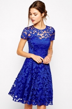 Blue Lace Skater Dress