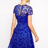 Blue Lace Skater Dress - Thumbnail 1