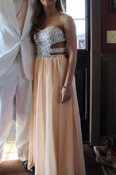 champagne prom dress, long prom dress, chiffon prom dress, prom dress 2018, long evening dress, popular prom dress, BD143605