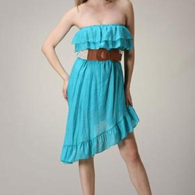 Clearance item-solid strapless a-line asymmetrical dress-jade