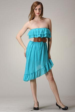 CLEARANCE ITEM-Solid Strapless A-Line Asymmetrical Dress-Jade