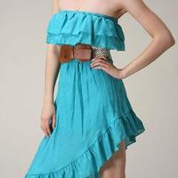 CLEARANCE ITEM-Solid Strapless A-Line Asymmetrical Dress-Jade - Thumbnail 1