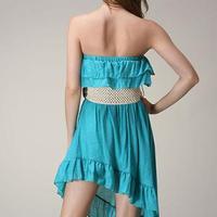 CLEARANCE ITEM-Solid Strapless A-Line Asymmetrical Dress-Jade - Thumbnail 2