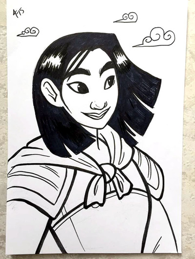 Disney Pen&Ink Card // Mulan Ping