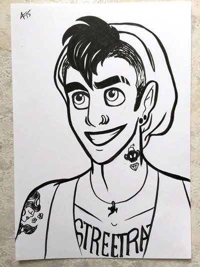 Disney Pen&Ink Card // Punk/Hipster Aladdin