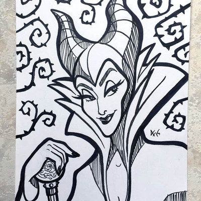 Disney pen&ink card // maleficent