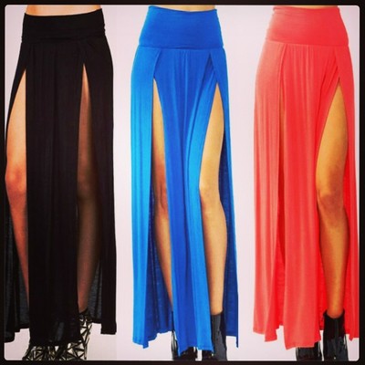 High waisted double slit maxi skirt