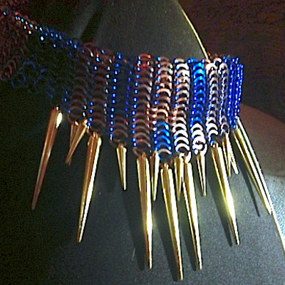 "spiked blue champagne" folded collar necklace