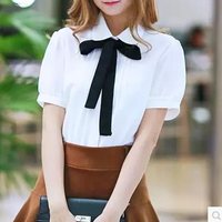 Japanese students bowknot tie sweet chiffon blouse - Thumbnail 1