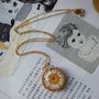Pressed Dried Flower Gold Plated Round Lace Necklace-1