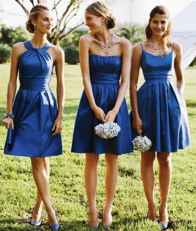 short bridesmaid dresses, mismatched bridesmaid dresses, blue bridesmaid dresses, taffeta bridesmaid dresses, BD14384