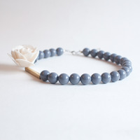 Fabric Flower Statement Necklace NL0898 - Thumbnail 1