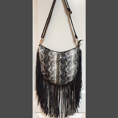 Fringe python print shoulder bag