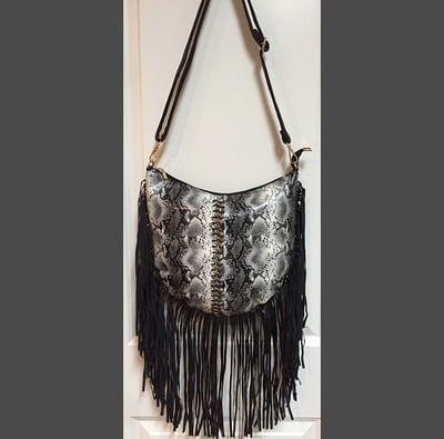 Fringe Python Print Shoulder Bag