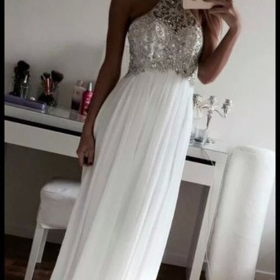 White prom dress,custom prom dress,a line prom dress,halter neck prom dress,floor length prom dresses,15051310