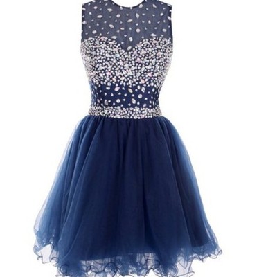 Round neck prom dress,homecoming dress,custom made prom dress,a line prom dress,short prom dress,dark blue prom dresses,15051312