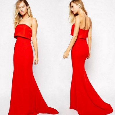Alexa red strapless floor dress