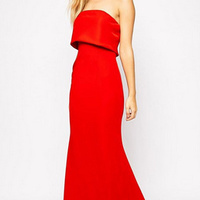 Alexa Red Strapless Floor Dress - Thumbnail 1