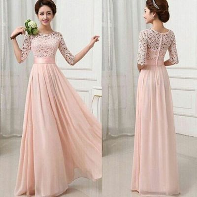 Lace prom dress,custom prom dresses,long prom dresses,round neck prom dresses, half sleeves prom dress,pink long prom dresses,evening dresses,15051329