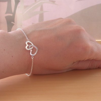 925 silver heart bracelet/sterling silver double heart bracelet/heart jewelry/heart jewellery/heart bracelet/twin heart bracelet/valentine