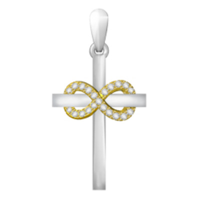 10k two-tone .07ct diamond infinity cross pendant
