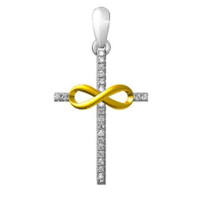 10k two-tone .05ct diamond infinity cross pendant